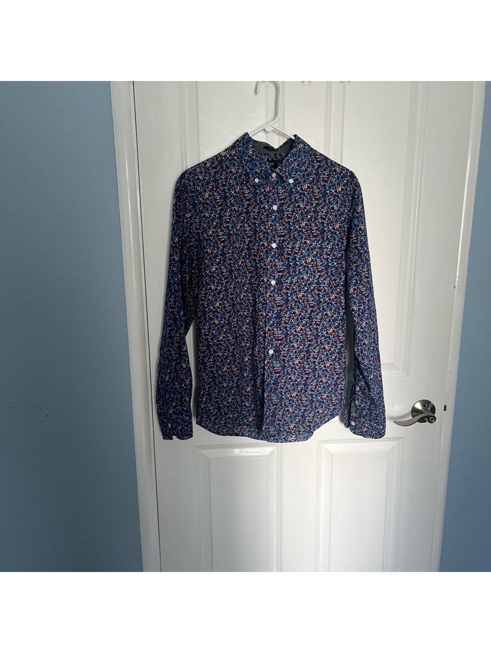 J.Crew Button-Up Patterned Blue Shirt, Medium, Gently Used"